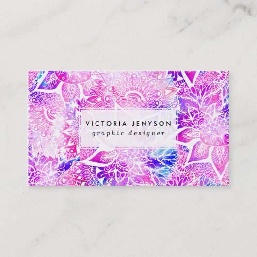 Paars blauw henna boho floral mandala patroon visitekaartje (Voorkant)