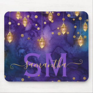Paars & Blauw Lantaarn Glans Monogram Muismat