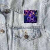 Paars & Blauw Lantaarn Gloei Monogram Vierkante Button 5,1 Cm (In situ)
