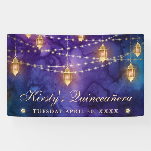 Paars & Blauw Lantern Quinceanera Spandoek (Horizontaal)