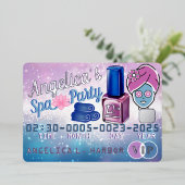 Paars & Blauw Meisjes VIP Creditcard Spa Feestje Folie Uitnodiging (Staand Voorkant)