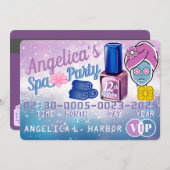 Paars & Blauw Meisjes VIP Creditcard Spa Feestje Kaart (Voorkant / Achterkant)