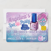 Paars & Blauw Meisjes VIP Creditcard Spa Feestje Kaart (Voorkant)