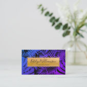 Paars blauw ombre goudtropisch palmbeeld visitekaartje (Staand voorkant)
