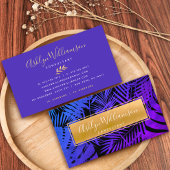 Paars blauw ombre tropisch palm gouchic script visitekaartje