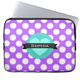 Paars-blauw-poladots patroon laptop sleeve