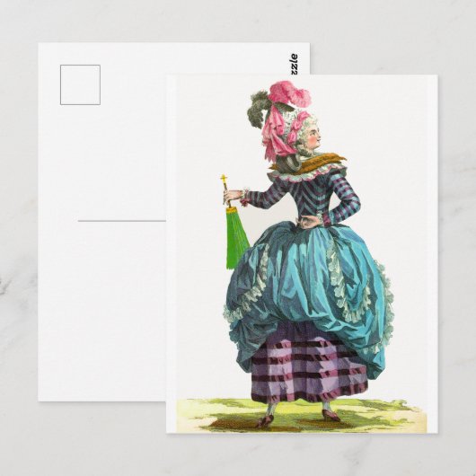Paars & Blauw Regency Franse Modetekening Briefkaart (Voorkant / Achterkant)