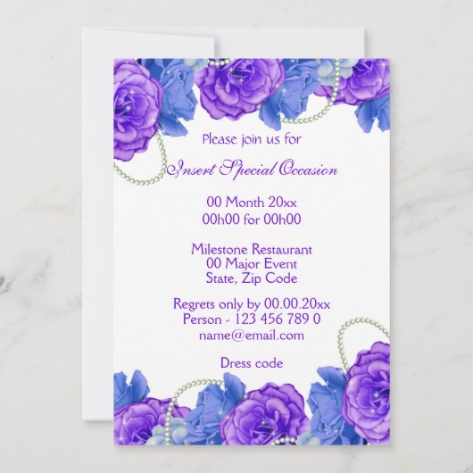 Paars blauw roos verjaardag bruiloft kaart (Achterkant)