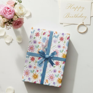 Paars Blauw Roze Boho Wildbloem Cadeaupapier