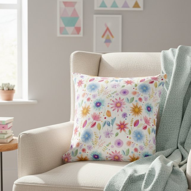 Paars Blauw Roze Boho Wildbloem Kussen (Creator heeft geüpload)