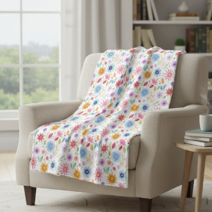 Paars Blauw Roze Boho Wildflower Fleece Deken