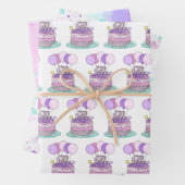 Paars, blauw, roze gelukkige verjaardag inpakpapier vel (In situ)