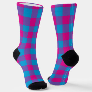 Paars Blauw Roze Geruit Schachbrettpatroon Sokken