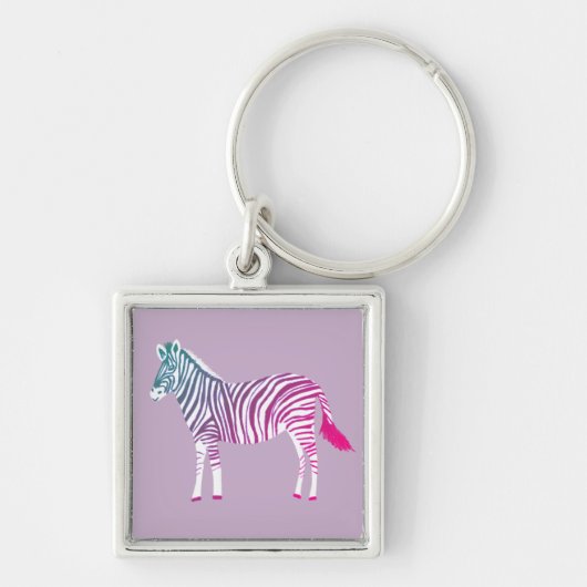 Paars blauw roze, kleurig zebra, dierlijk afdrukke sleutelhanger (Voorkant)