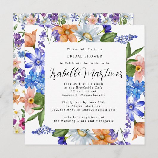 Paars Blauw Roze Wildbloem Vrijgezellenfeest Kaart (Voorkant / Achterkant)