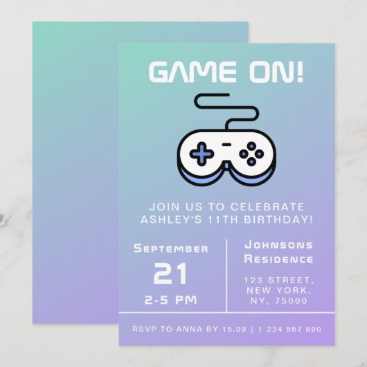 Paars blauw spel op gamer Kinderen op zaterdag Kaart (Voorkant / Achterkant)