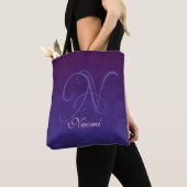 Paars Blauw stijlvol rustisch monogram Tote Bag (Dichtbij)