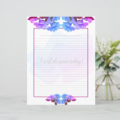 Paars blauw Trumpet Flowers Lined Writing Paper (Staand voorkant)