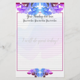 Paars blauw Trumpet Flowers Lined Writing Paper Briefpapier