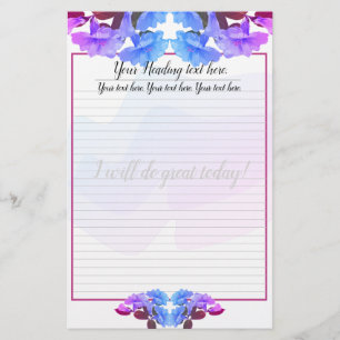 Paars blauw Trumpet Flowers Lined Writing Paper Briefpapier