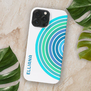 Paars Blauw Turquoise Teal Retro Strepen iPhone 15 Pro Max Hoesje