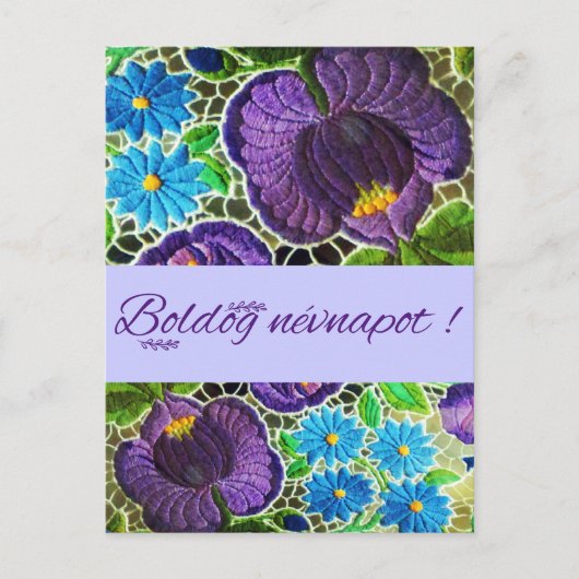 Paars - blauw vetgedrukt Hongaars borduurwerk - na Briefkaart (Voorkant)