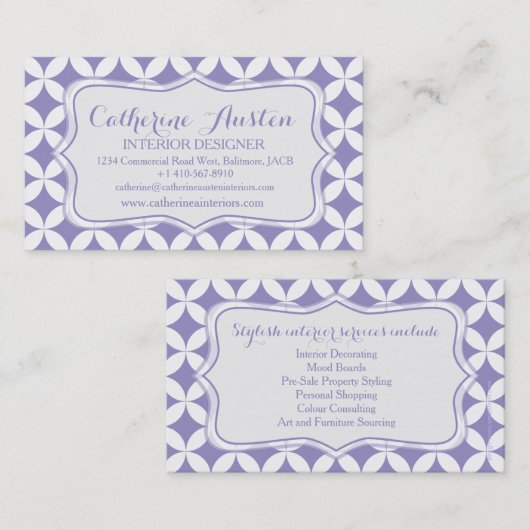 Paars blauw visitekaartje met rond binnenontwerp (Voorkant / Achterkant)