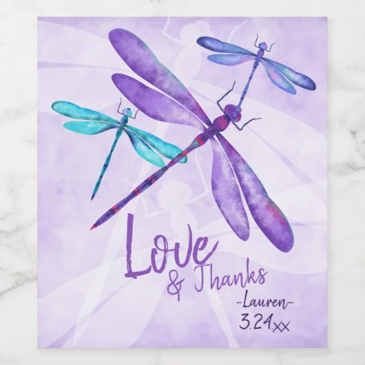 Paars, blauw waslabel, witte libellen wijn etiket (Enkel label)