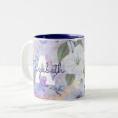 paars blauw waterverf monogram tweekleurige koffiemok (Voorkant links)