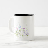 paars blauw wild bloemen waterverf schilderij tweekleurige koffiemok (Voorkant links)