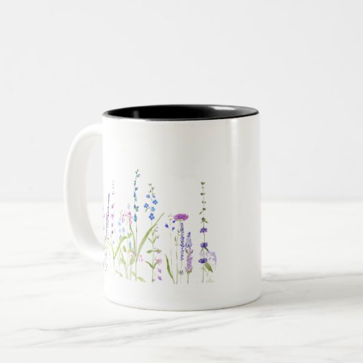 paars blauw wild bloemen waterverf schilderij tweekleurige koffiemok (Voorkant links)