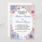 Paars & Blauw Wildbloemen Trouw Uitnodiging (Voorkant / Achterkant)