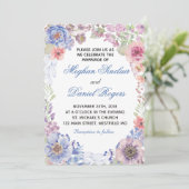 Paars & Blauw Wildbloemen Trouw Uitnodiging (Staand voorkant)