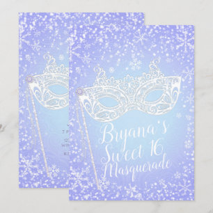 Paars Blauw Winter Wonderland Maskerade Sweet 16 Kaart