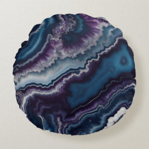 Paars Blauw Wit Agate Marmer ontwerp  Rond Kussen