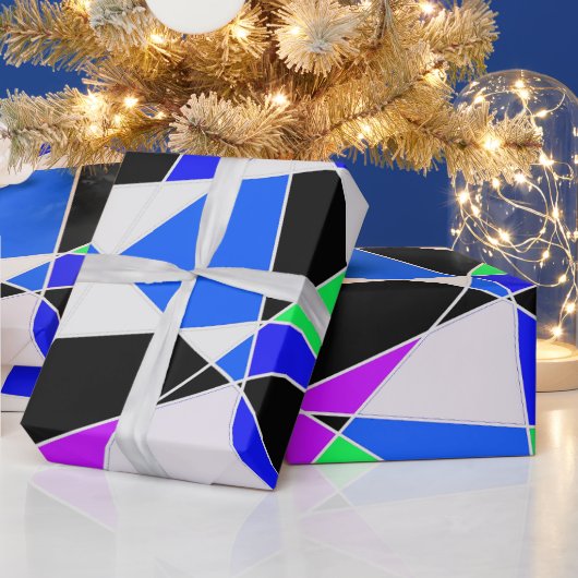 Paars blauw witte driehoek abstract cadeaupapier (Feestdagen)