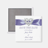 Paars Blauw Zilveren Zwanen Save The Date Magneet (Voorkant / Achterkant)