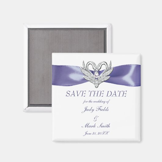 Paars Blauw Zilveren Zwanen Save The Date Magneet (Voorkant / Achterkant)