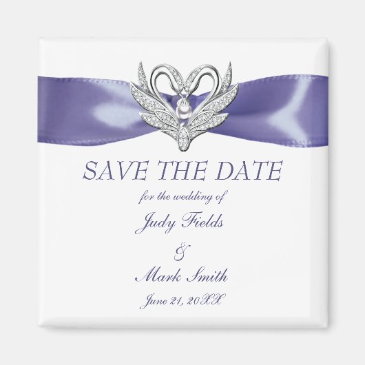 Paars Blauw Zilveren Zwanen Save The Date Magneet (Voorkant)