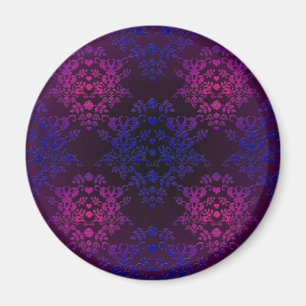Paars Blauw Zwart Vintage Damast Patroon Magneet