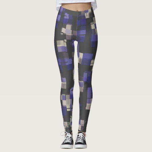 Paars Blauw Zwart Wit Trendmatig Leggings (Voorkant)
