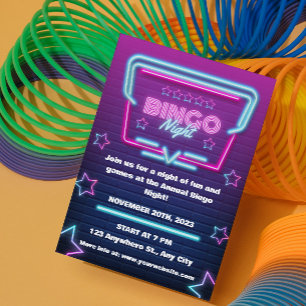 Paars Blauwe Bingo Nacht Feest Uitnodiging