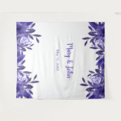 Paars Blauwe Bloemige Gebladerte Trouwfoto Achterg Wandkleed (Voorkant (horizontaal))