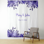 Paars Blauwe Bloemige Loof Bruiloft Foto Achtergro Wandkleed (In situ)