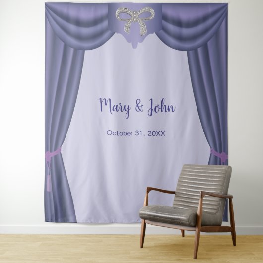 Paars Blauwe Diamant Boog Bruiloft Foto Achtergron Wandkleed (In situ)