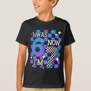 Paars blauwe geruite was 6 7 67 verjaardag meisje t-shirt