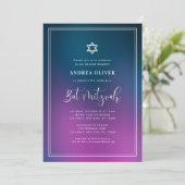 Paars Blauwe Gradiënt & Frame Bat Mitzvah Feest Kaart (Staand voorkant)
