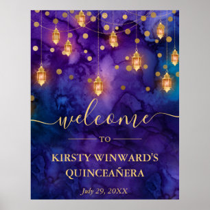 Paars & Blauwe Lantaarn Glow Quinceanera Poster