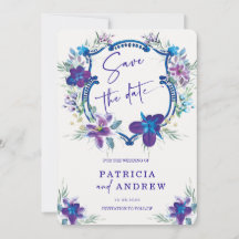 Paars Blauwe Orchidee Huwelijk "Save the Date" Uit
