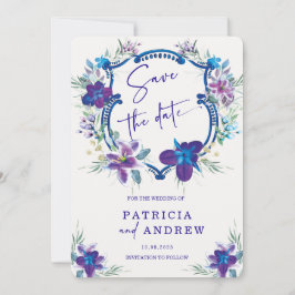 Paars Blauwe Orchidee Huwelijk "Save the Date" Uit Kaart